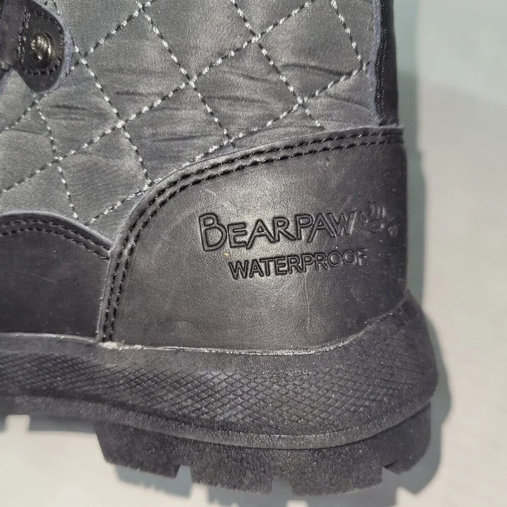 Bearpaw Boot Youth Size 1 Black Bethany Waterproof Leather Wool Blend Lining New